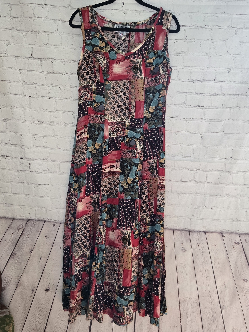 vintage 90s patchwork maxi dress La Belle Size L Boho CottageCore Whimsigoth